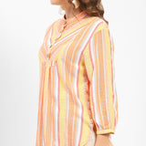 Women's Orange Casual Regular Fit Striped Three Quarter Sleeves Shirt