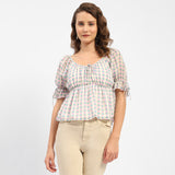 Women's Pink Casual Regular Fit Checked Half Sleeves Top