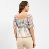 Women's Pink Casual Regular Fit Checked Half Sleeves Top