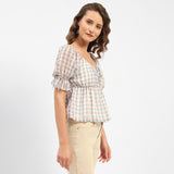 Women's Pink Casual Regular Fit Checked Half Sleeves Top