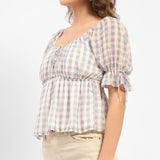 Women's Pink Casual Regular Fit Checked Half Sleeves Top