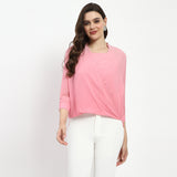 Women's Pink Casual Regular Fit Solid Three Quarter Sleeves