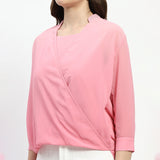 Women's Pink Casual Regular Fit Solid Three Quarter Sleeves
