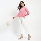 Women's Pink Casual Regular Fit Solid Three Quarter Sleeves