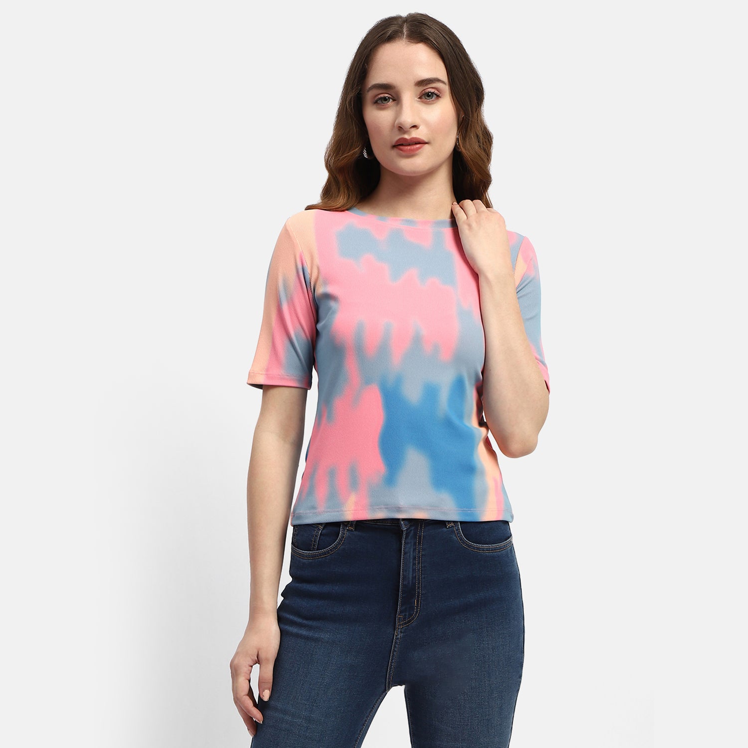 Women's Pink Casual Regular fit Printed Half Sleeves Top