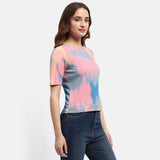 Women's Pink Casual Regular fit Printed Half Sleeves Top