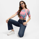 Women's Pink Casual Regular fit Printed Half Sleeves Top