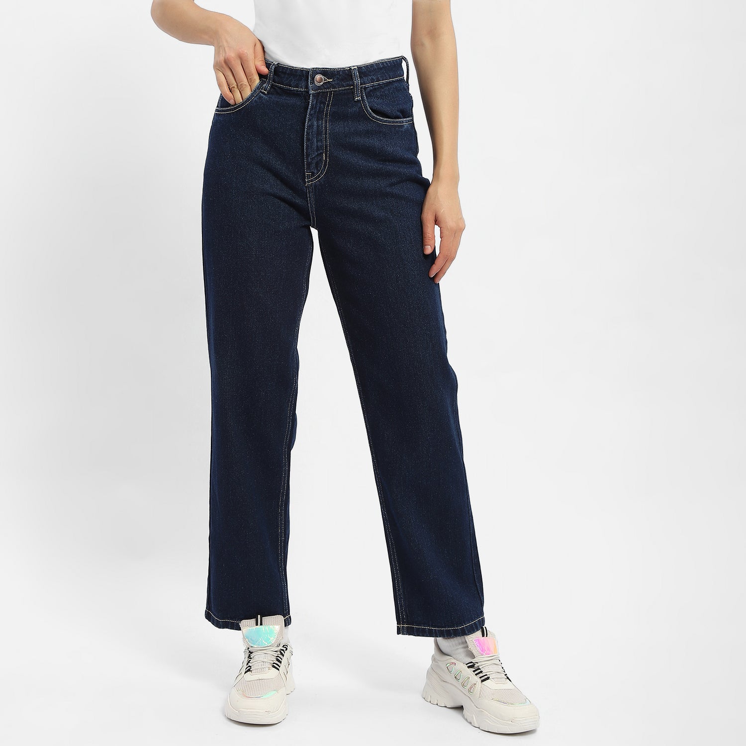 Women's Blue Casual Regular Fit Solid Jeans