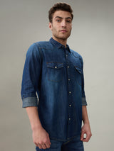 Mens Blue Casual Regular Solid Full Sleeves Shirt