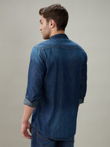 Mens Blue Casual Regular Solid Full Sleeves Shirt