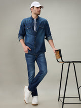 Mens Blue Casual Regular Solid Full Sleeves Shirt