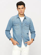 Mens Blue Casual Regular Solid Full Sleeves Shirt