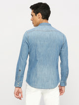 Mens Blue Casual Regular Solid Full Sleeves Shirt