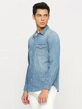 Mens Blue Casual Regular Solid Full Sleeves Shirt
