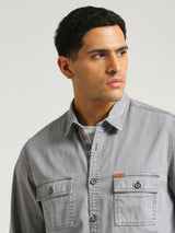 Mens Grey Casual Regular Solid Full Sleeves Shirt