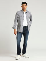 Mens Grey Casual Regular Solid Full Sleeves Shirt