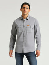 Mens Grey Casual Regular Solid Full Sleeves Shirt
