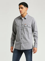 Mens Grey Casual Regular Solid Full Sleeves Shirt