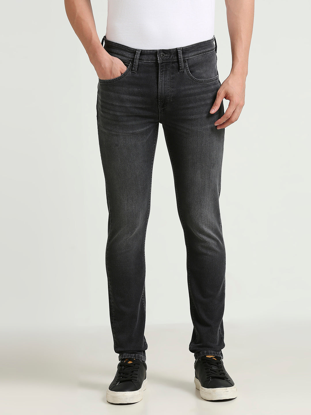 Mens Grey Regular Stretchable Jeans