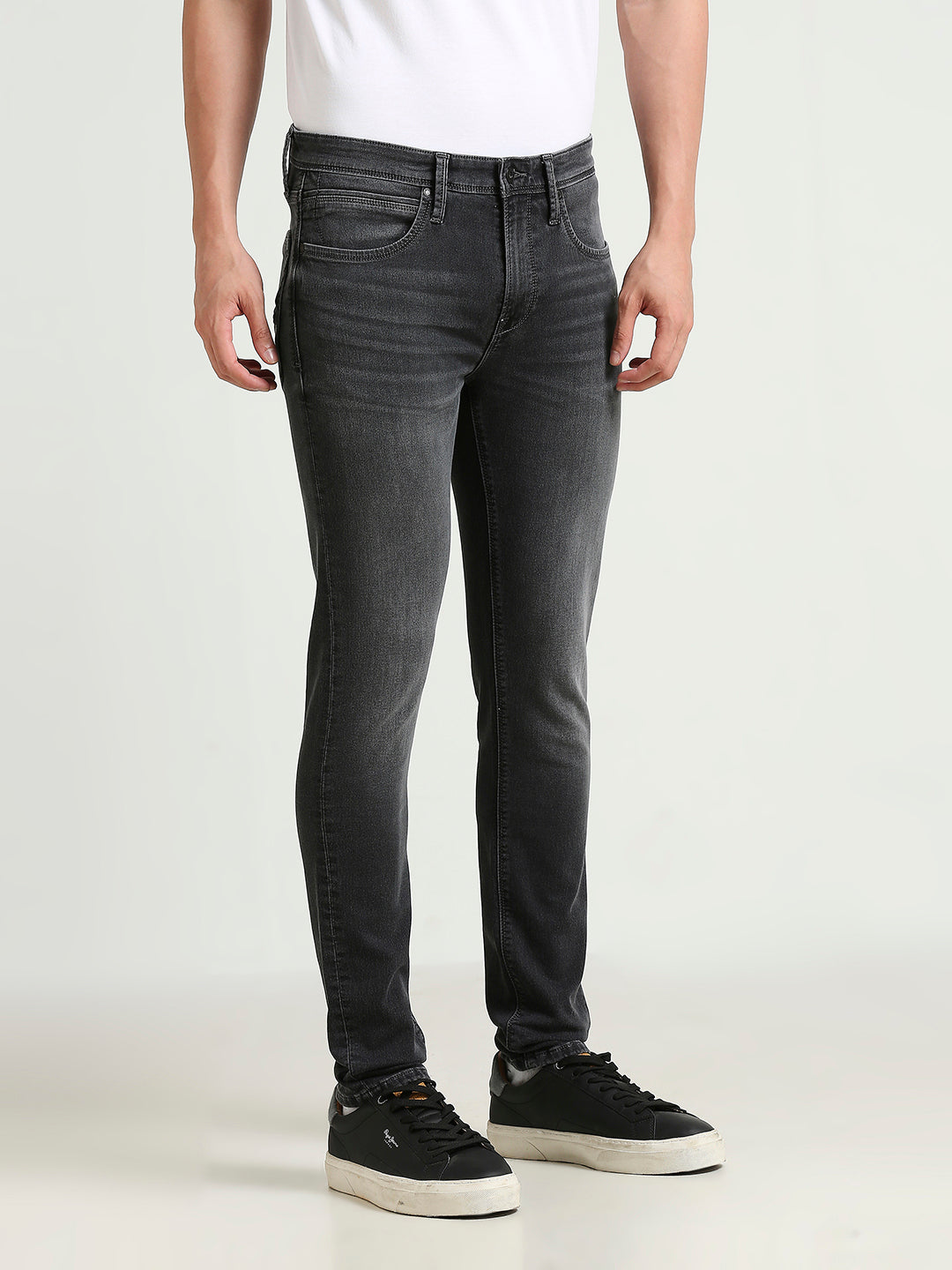 Mens Grey Regular Stretchable Jeans