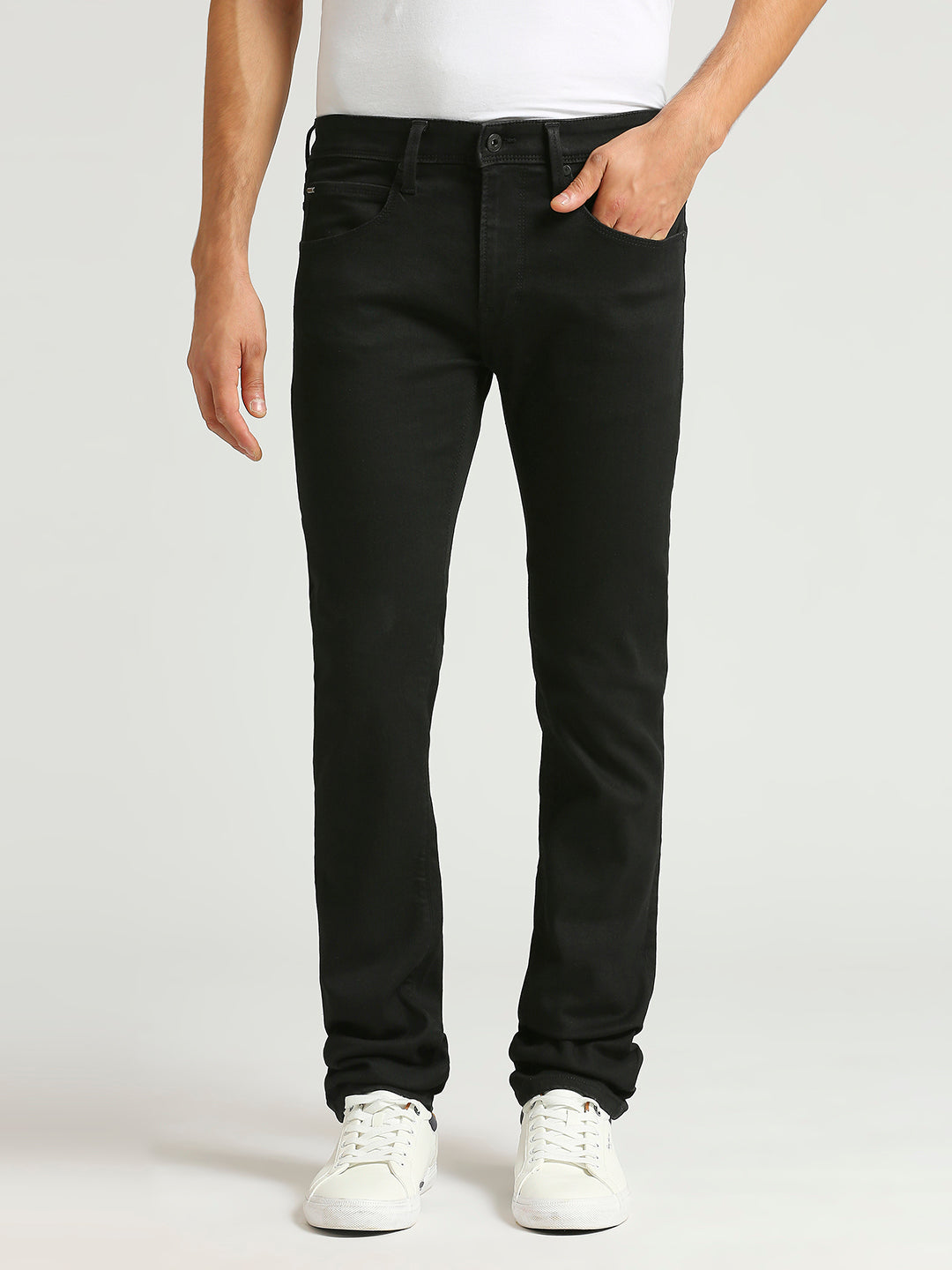 Mens Black Regular Stretchable Jeans