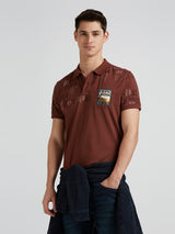Mens Brown Casual Regular Printed Half Sleeves Polo Tshirt