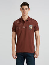 Mens Brown Casual Regular Printed Half Sleeves Polo Tshirt