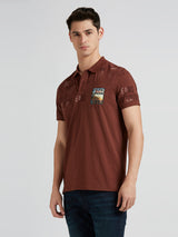 Mens Brown Casual Regular Printed Half Sleeves Polo Tshirt