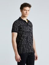 Mens Black Casual Regular Printed Half Sleeves Tshirt