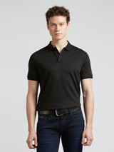 Mens Black Casual Regular Solid Half Sleeves Polo Tshirt