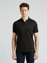 Mens Black Casual Regular Solid Half Sleeves Polo Tshirt