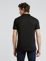 Mens Black Casual Regular Solid Half Sleeves Polo Tshirt