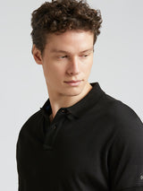 Mens Black Casual Regular Solid Half Sleeves Polo Tshirt