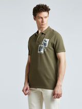 Mens Green Casual Regular Printed Half Sleeves Tshirt