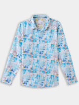 Boys Blue Casual Full Sleeves Printed Knitted Shirt