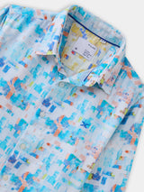 Boys Blue Casual Full Sleeves Printed Knitted Shirt