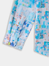 Boys Blue Casual Full Sleeves Printed Knitted Shirt