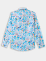Boys Blue Casual Full Sleeves Printed Knitted Shirt
