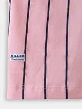 Boys Peach Casual Slim Fit Striped Half Sleeves Tshirt