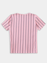 Boys Peach Casual Slim Fit Striped Half Sleeves Tshirt