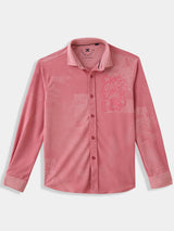 Boys Peach Casual Full Sleeves Printed Knitted Shirt