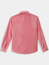 Boys Peach Casual Full Sleeves Printed Knitted Shirt