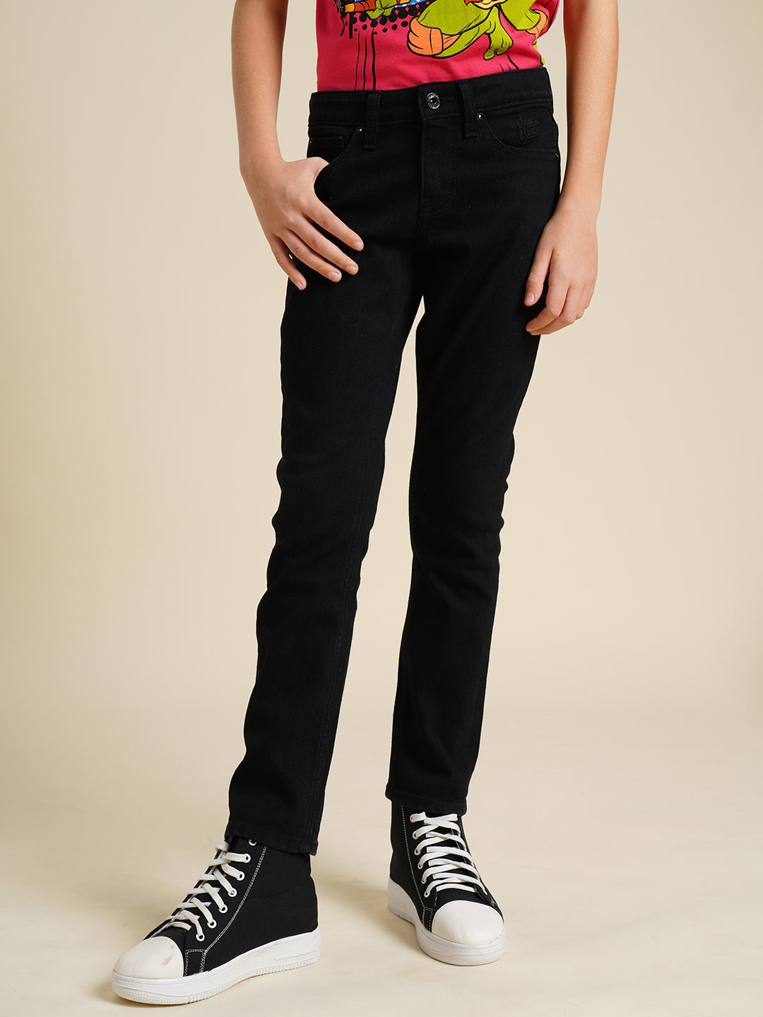 Boys Black Casual Tapered Fit Jeans