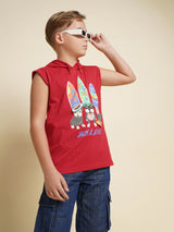 Boys Red Casual Regular Fit Sleeveless Tshirt
