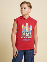 Boys Red Casual Regular Fit Sleeveless Tshirt