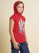 Boys Red Casual Regular Fit Sleeveless Tshirt