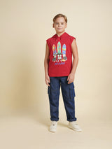 Boys Red Casual Regular Fit Sleeveless Tshirt