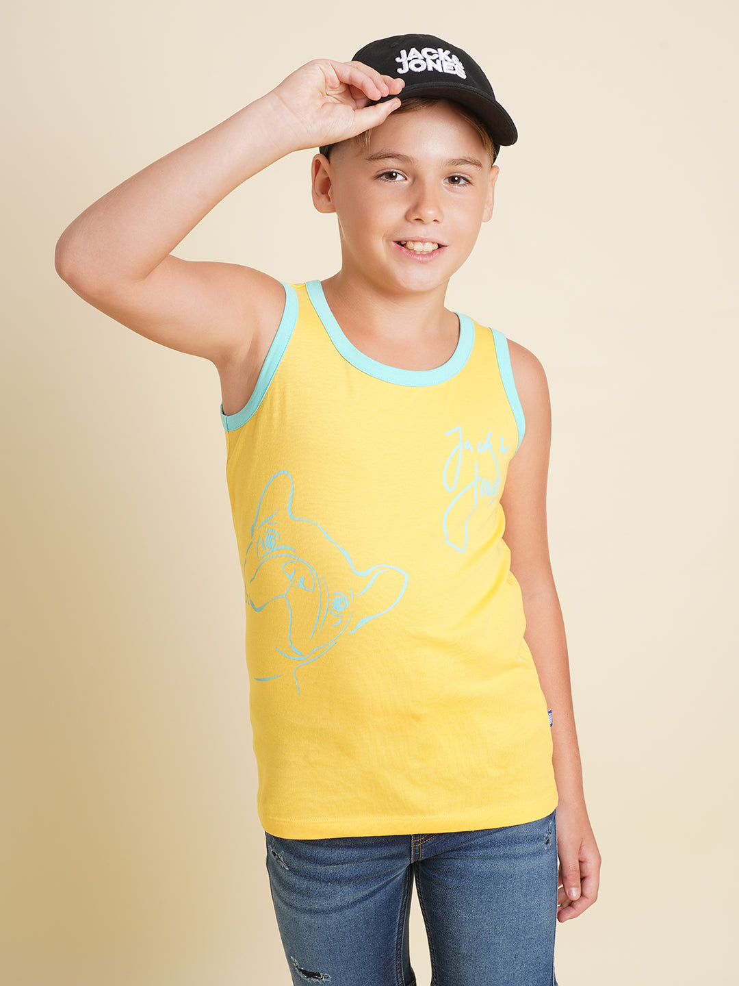 Boys Yellow Casual Regular Fit Tank