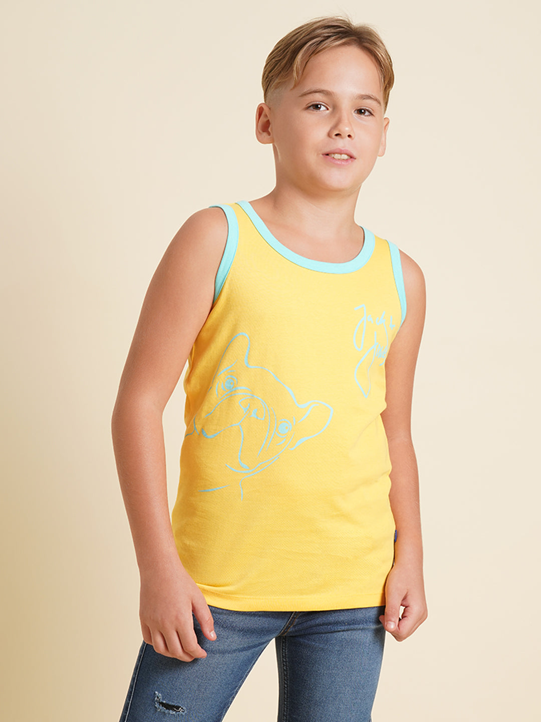 Boys Yellow Casual Regular Fit Tank