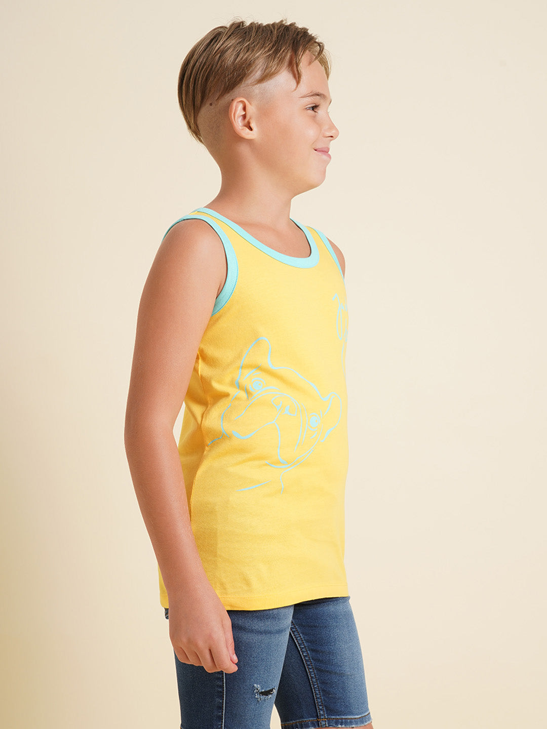 Boys Yellow Casual Regular Fit Tank